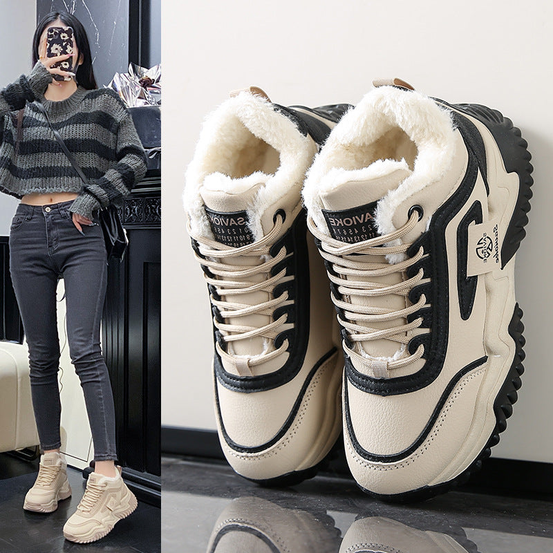 Fleece-lined Clunky Sneaker Female Warm Slugged Bottom Heighten Casual Shoes