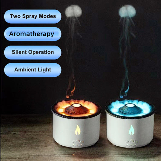 New Creative Ultrasonic Essential Oil Humidifier Volcano Aromatherapy Machine Spray Jellyfish Air Flame Humidifier Diffuser